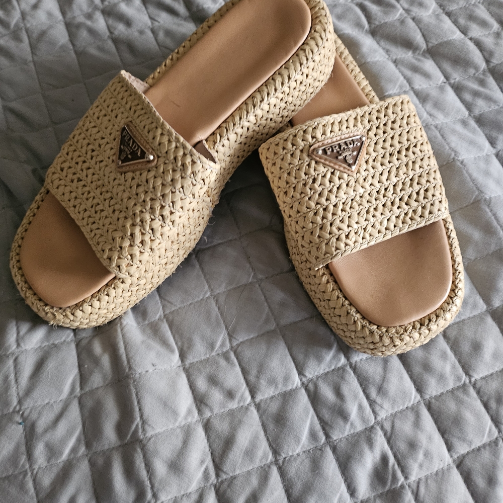 Prada Women's Beige Woven Slide Sandals